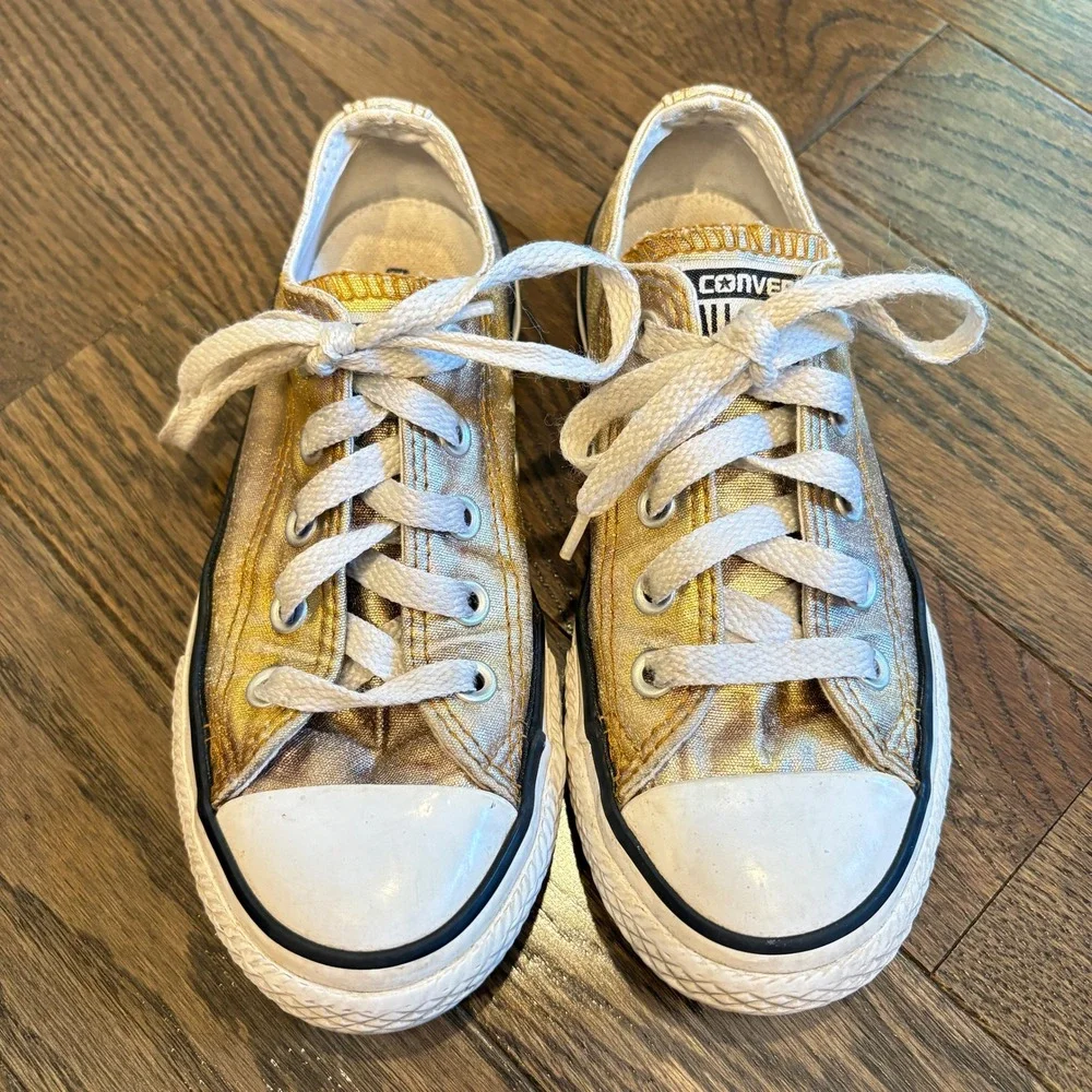 Converse Sneakers Kids Sz 12 Gold Glimmer Chuck Taylor All Star Low Top Shimmer